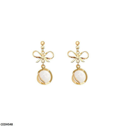 CEDH548 HJF Bow Pearl Drop Earrings