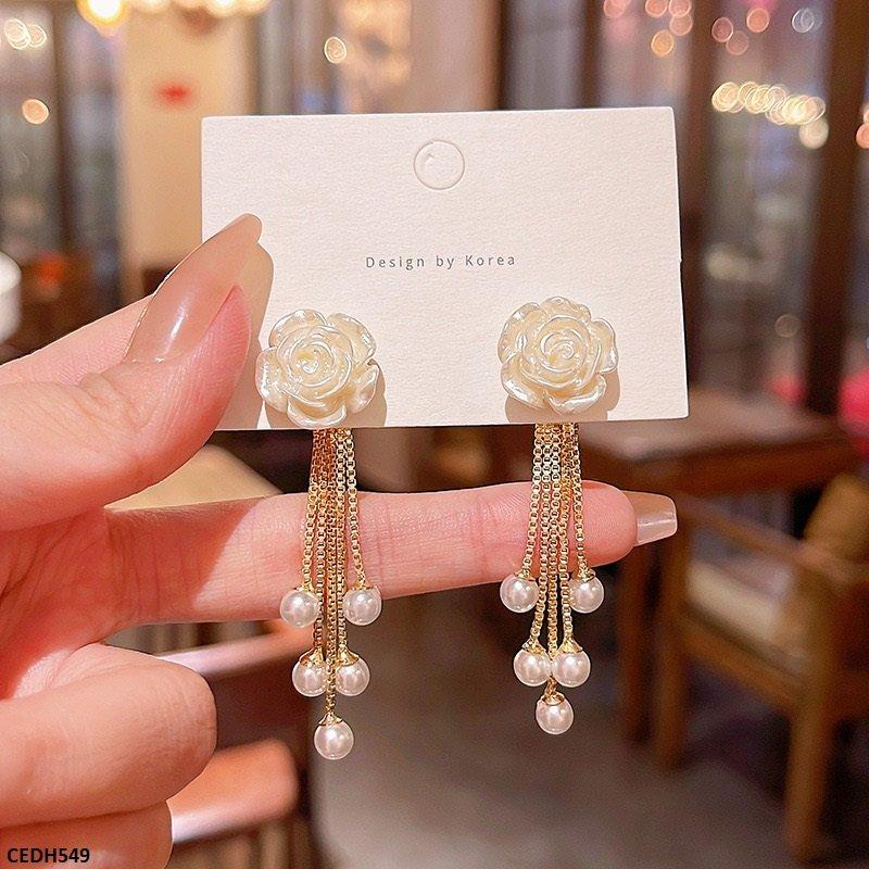 CEDH549 HJF Flower/Pearl Drop Earrings