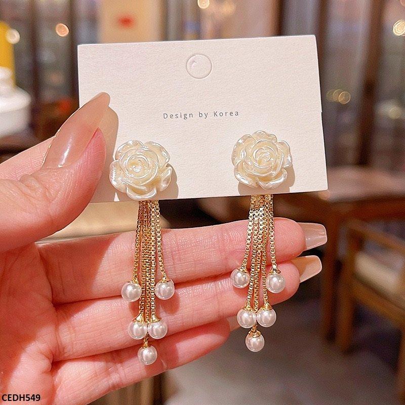 CEDH549 HJF Flower/Pearl Drop Earrings