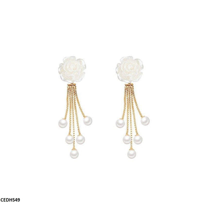 CEDH549 HJF Flower/Pearl Drop Earrings