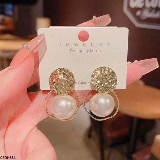 CEDH554 HJF Round Pearl Drop Earrings