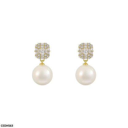 CEDH563 HJF Round Pearl Drop Earrings