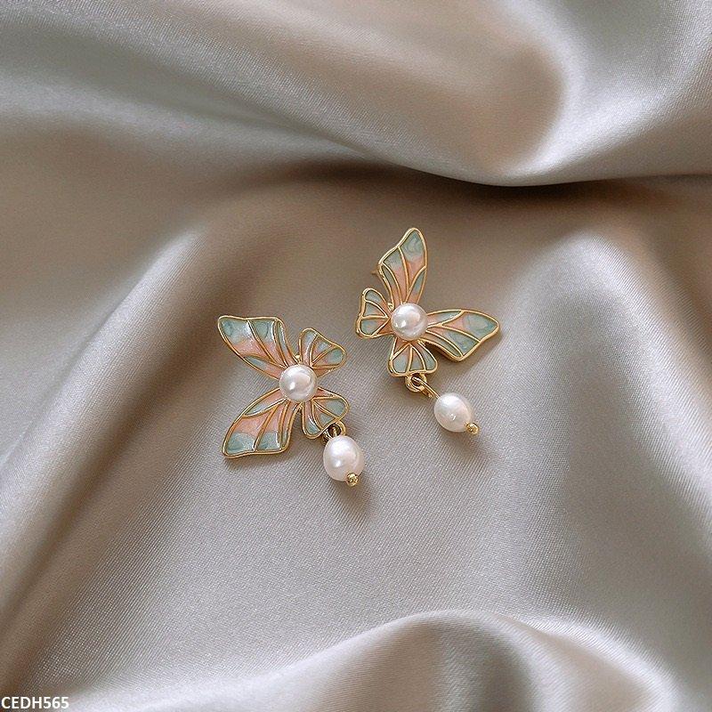 CEDH565 HJF Butterfly Pearl Drop Earrings