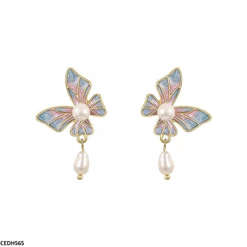 CEDH565 HJF Butterfly Pearl Drop Earrings