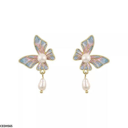 CEDH565 HJF Butterfly Pearl Drop Earrings