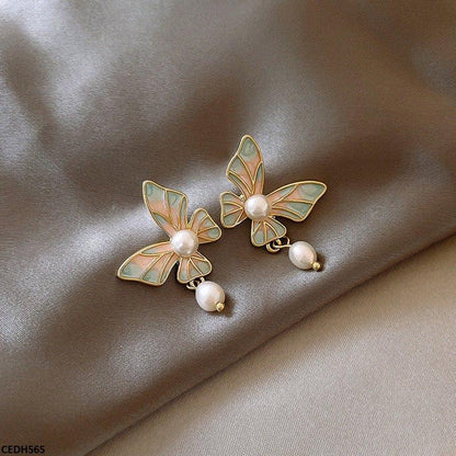 CEDH565 HJF Butterfly Pearl Drop Earrings