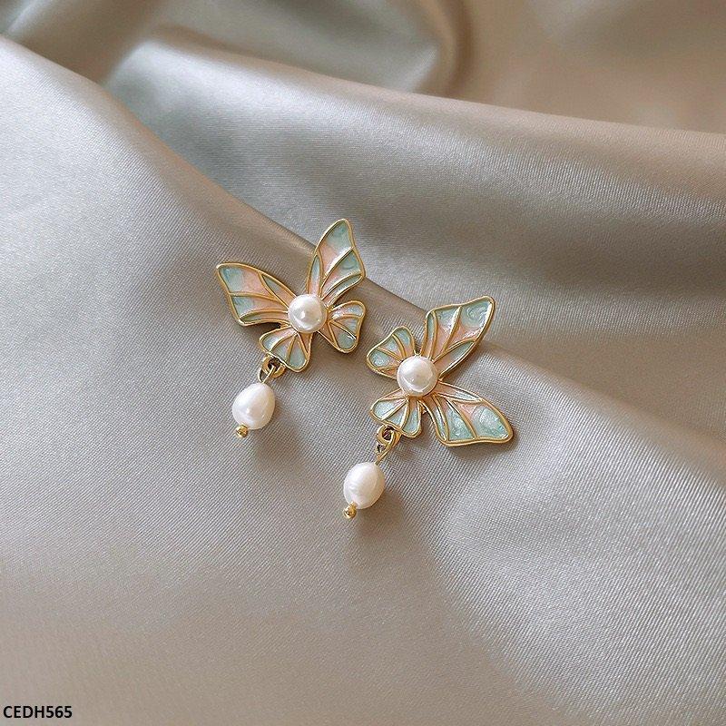 CEDH565 HJF Butterfly Pearl Drop Earrings