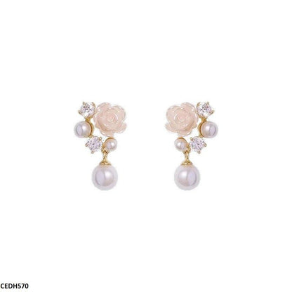 CEDH570 HJF Flower Pearl Drop Earrings