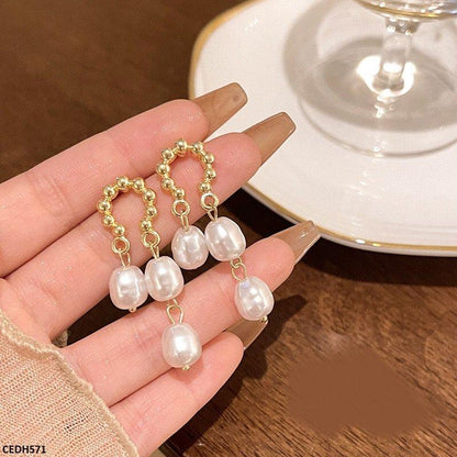 CEDH571 HJF Round Pearl Drop Earrings