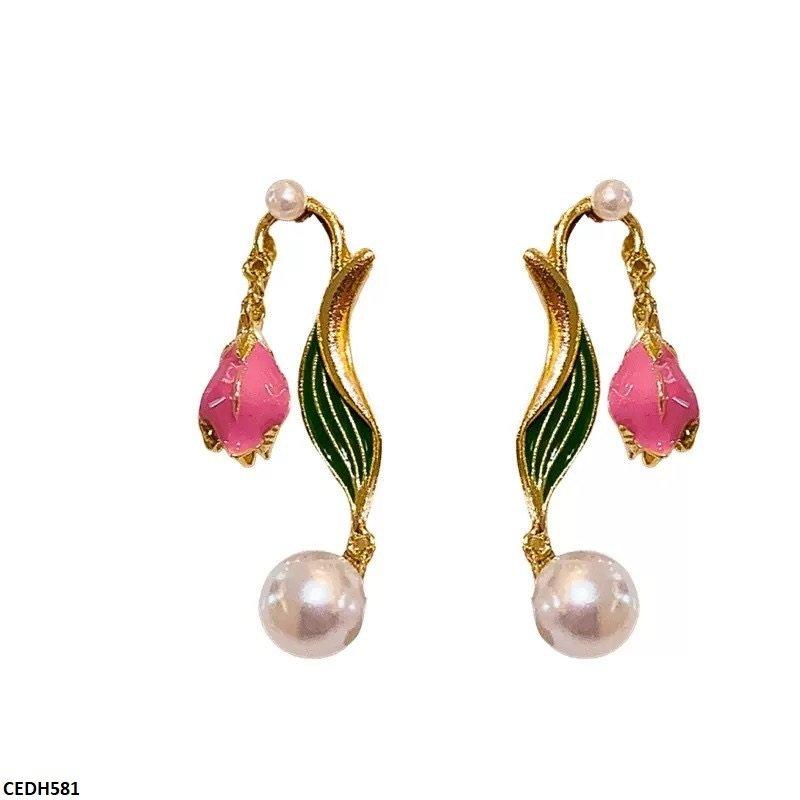 CEDH581 ZCD Flower/Pearl Drop Earrings