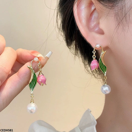 CEDH581 ZCD Flower/Pearl Drop Earrings