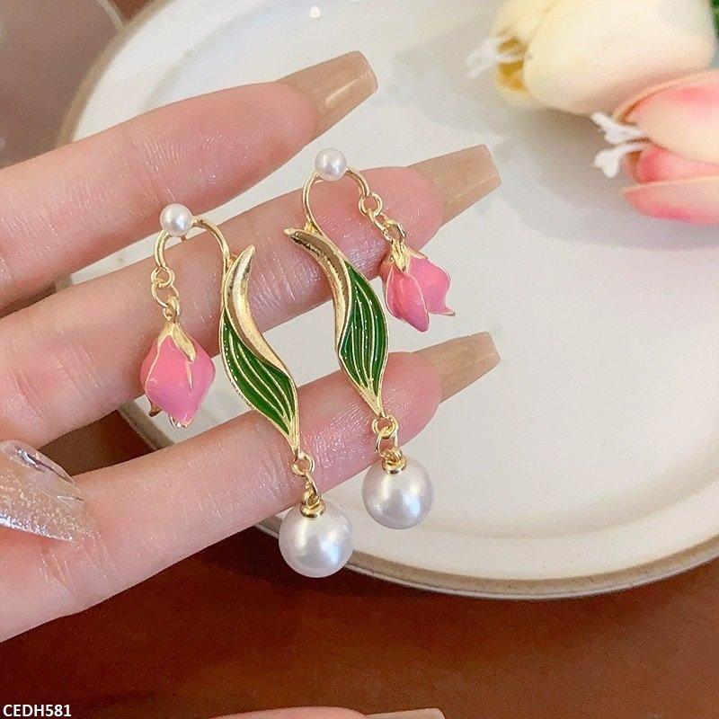 CEDH581 ZCD Flower/Pearl Drop Earrings