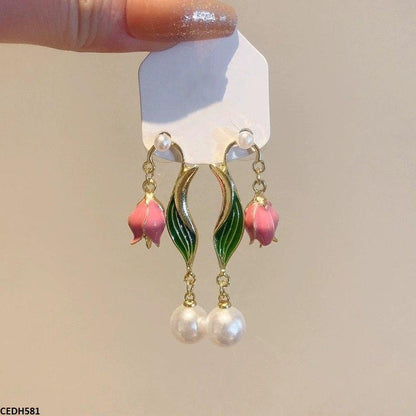 CEDH581 ZCD Flower/Pearl Drop Earrings