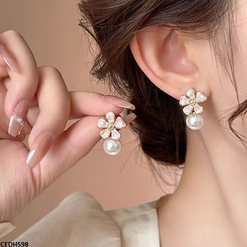 CEDH598-ZHL CEDH598 ZHL Flower Pearl Drop Earrings