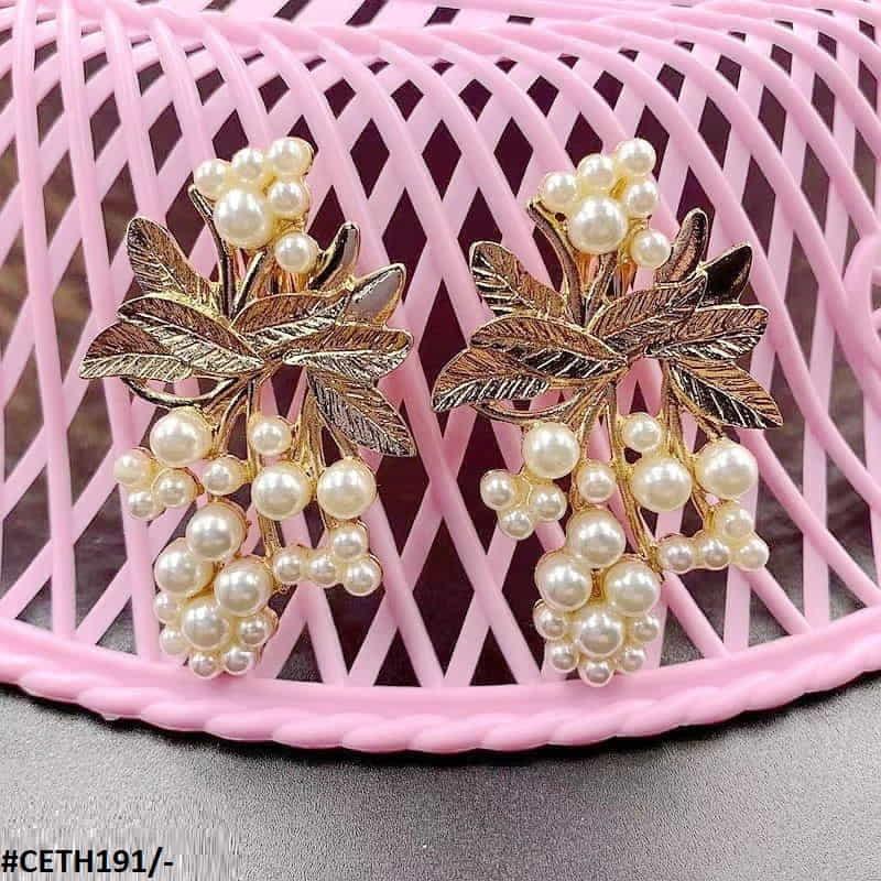 CETH191 SDQ Leaf n Pearl Studs - CETH