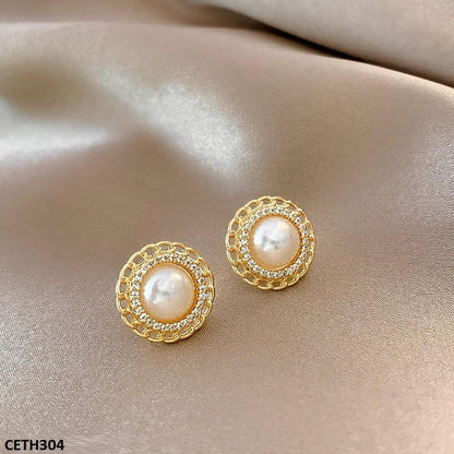 CETH304 SIQ Pearl Round stud Tops Pair