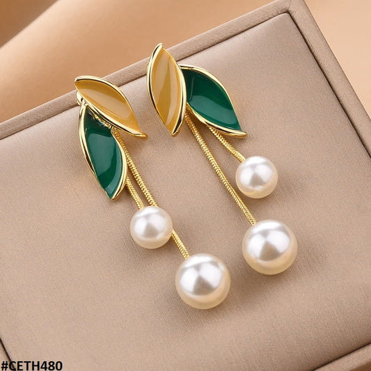 CETH480 ZCD Leaf's Tassel Stud Ear Tops Pair