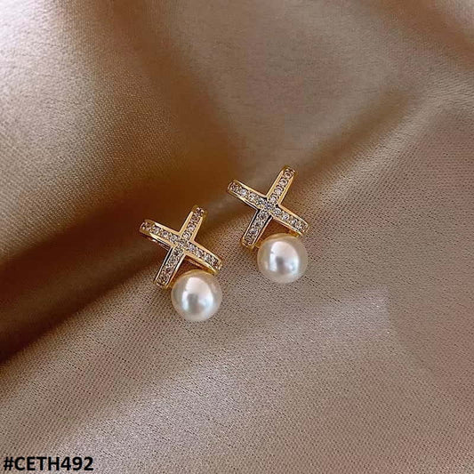 CETH492 FRN Cross Pearl Stud Tops Pair