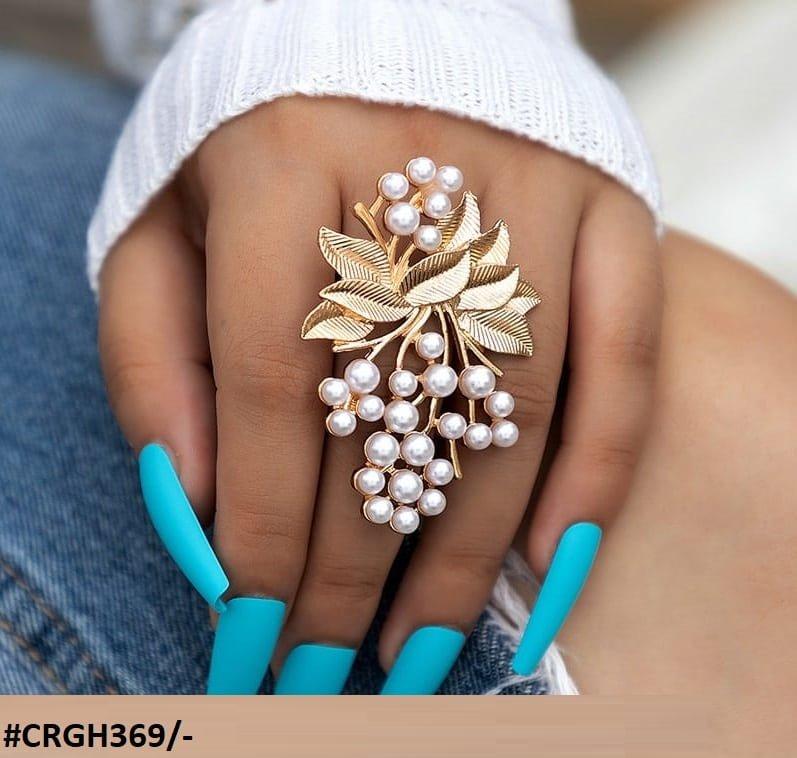 CRGH369 SDQ Leaf n Pearl Ring Adjustable - CRGH