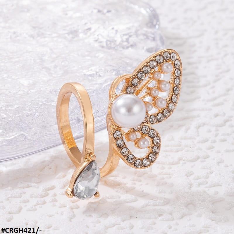 CRGH421 YYE Butterfly/Pearl Adjustable Ring