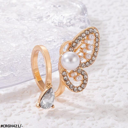 CRGH421 YYE Butterfly/Pearl Adjustable Ring