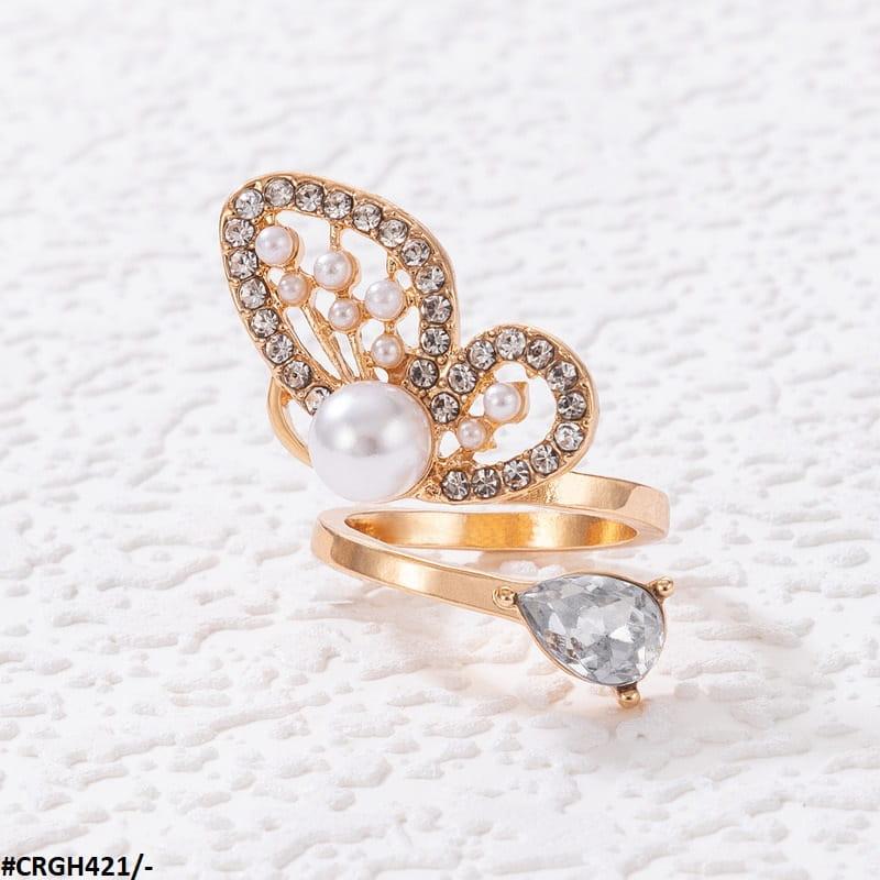 CRGH421 YYE Butterfly/Pearl Adjustable Ring