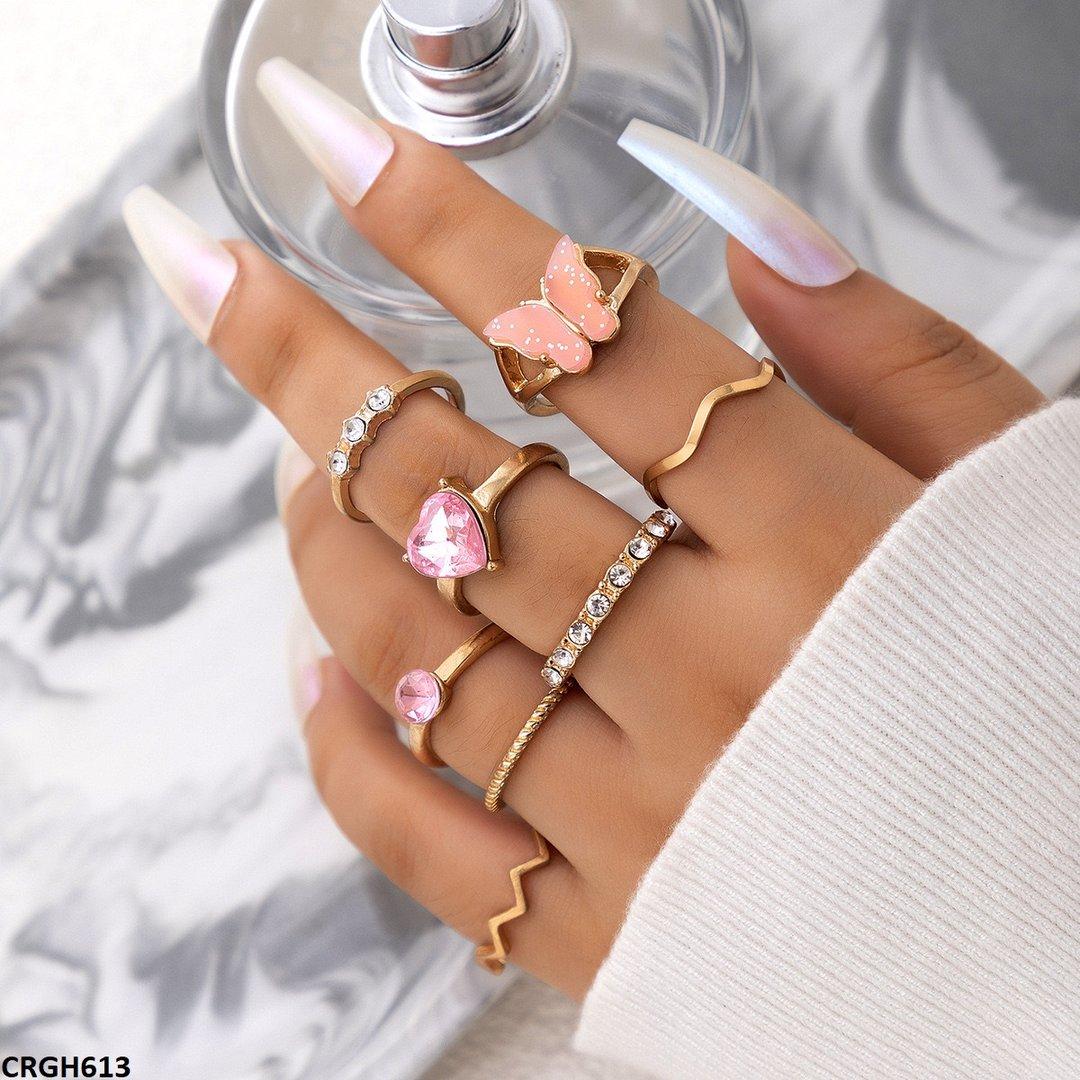 CRGH613 YYE Heart/Butterfly 8 Midi Rings