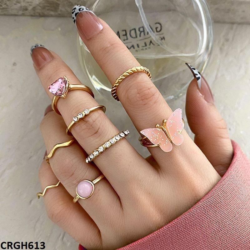 CRGH613 YYE Heart/Butterfly 8 Midi Rings