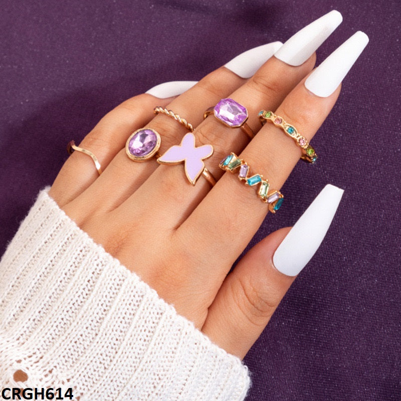 CRGH614 YYE Butterfly/Oval/ 7 Midi Rings