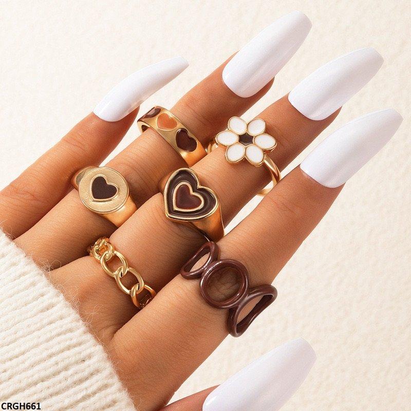 CRGH661 YYE Flower/Heart 6 Midi Rings