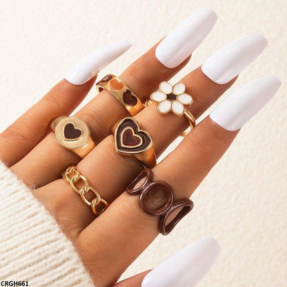 CRGH661 YYE Flower/Heart 6 Midi Rings