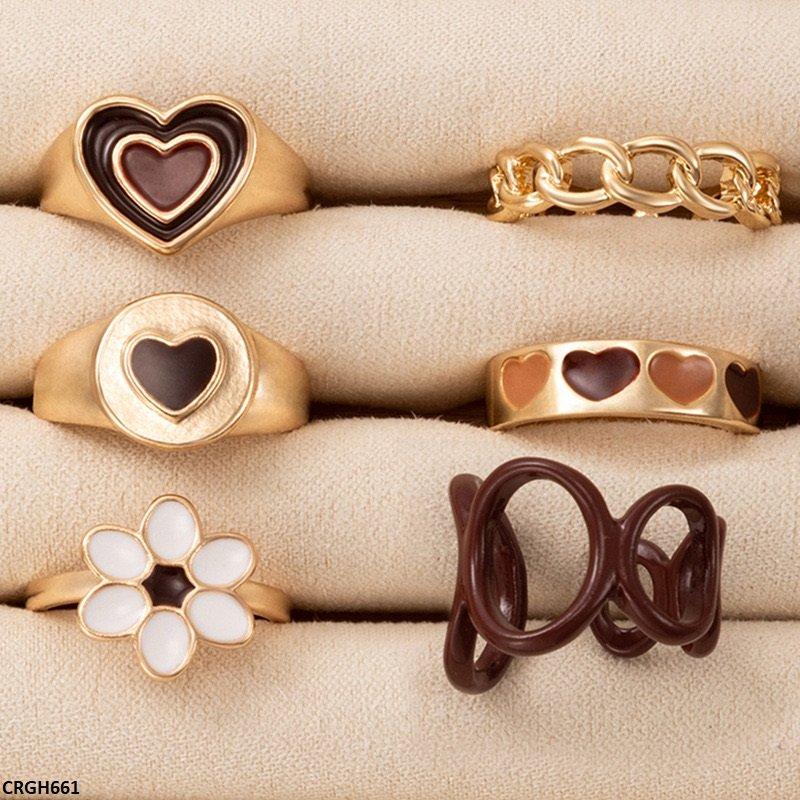 CRGH661 YYE Flower/Heart 6 Midi Rings