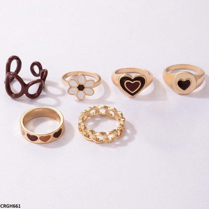 CRGH661 YYE Flower/Heart 6 Midi Rings