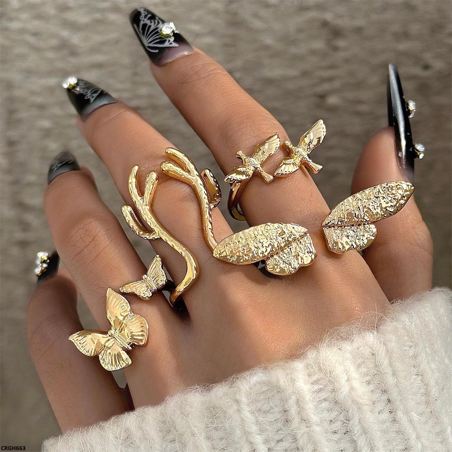 CRGH663 YYE Butterfly 4 Midi Rings