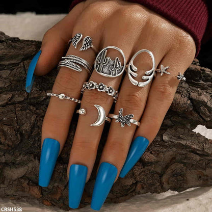 CRSH538 YYE Star Fish/Cactus/Wings 9 Midi Rings