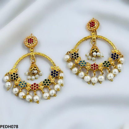 PEDH078 FRN Multi Flower/Pearl Drop Earring Pair