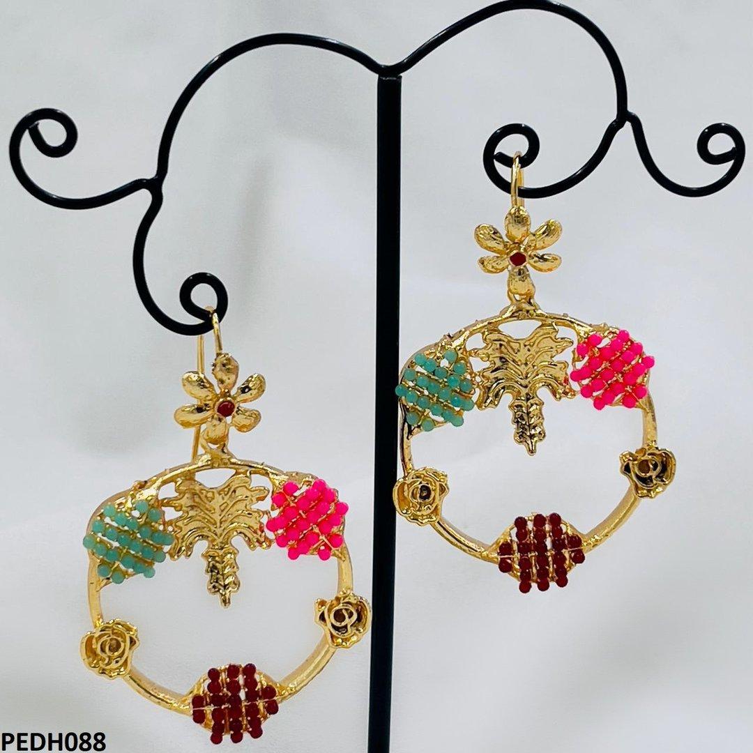 PEDH088 MZM Flower Circle Drop Earrings