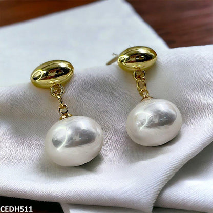 CEDH511 RHJ Oval/Pearl Drop Earrings Pair