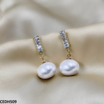 CEDH509 RHJ Baguette Layer Pearl Drop Earrings Pair