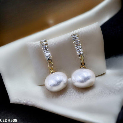 CEDH509 RHJ Baguette Layer Pearl Drop Earrings Pair