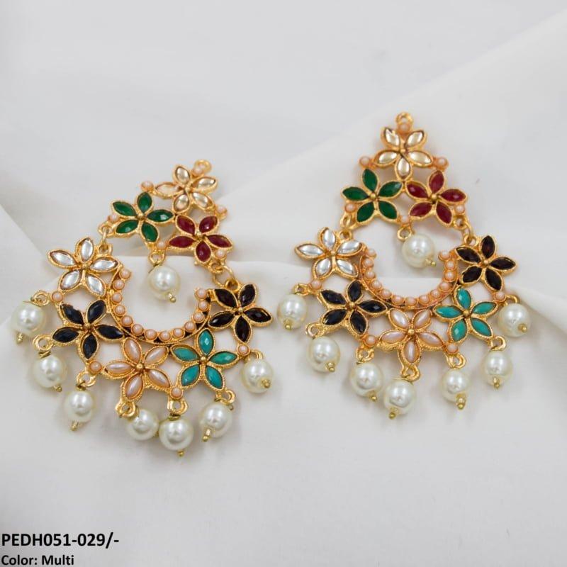 PEDH051 FRN Flower Pearl Drop Earrings Pair