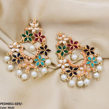 PEDH051 FRN Flower Pearl Drop Earrings Pair