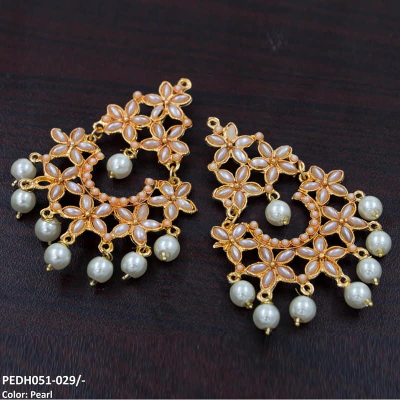 PEDH051 FRN Flower Pearl Drop Earrings Pair