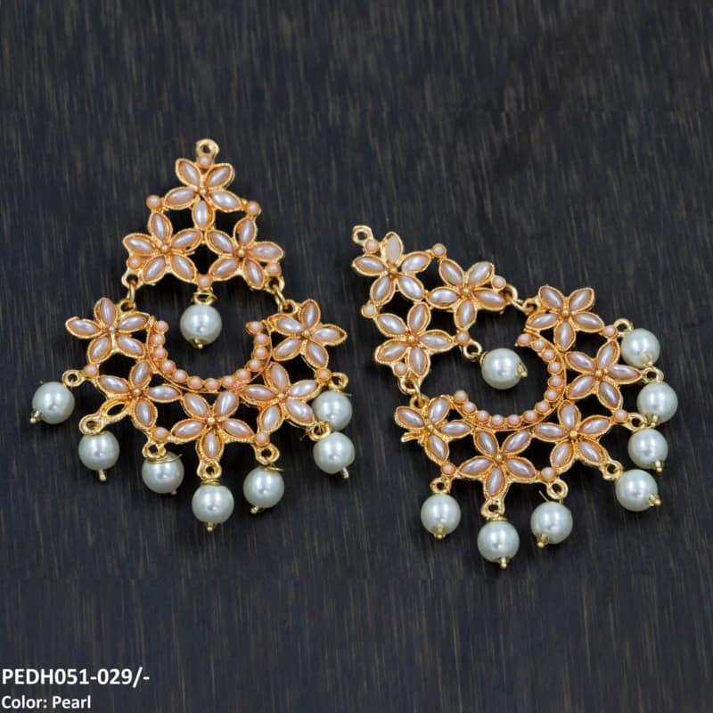 PEDH051 FRN Flower Pearl Drop Earrings Pair