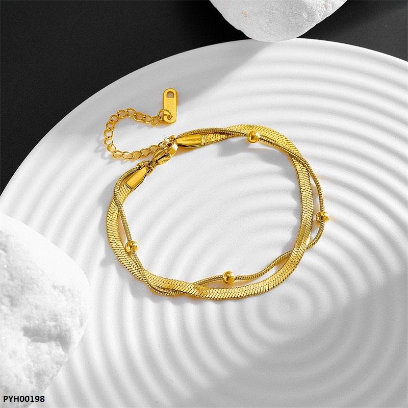 PYH00198 DGF Stainless Steel Double Chain Ball Single Anklet - PYH