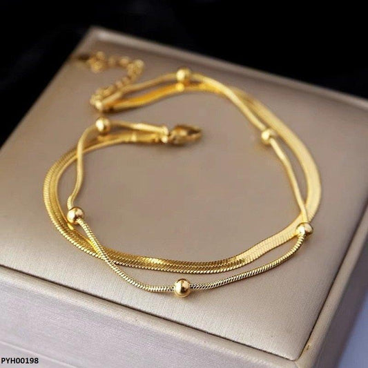 PYH00198 DGF Stainless Steel Double Chain Ball Single Anklet - PYH