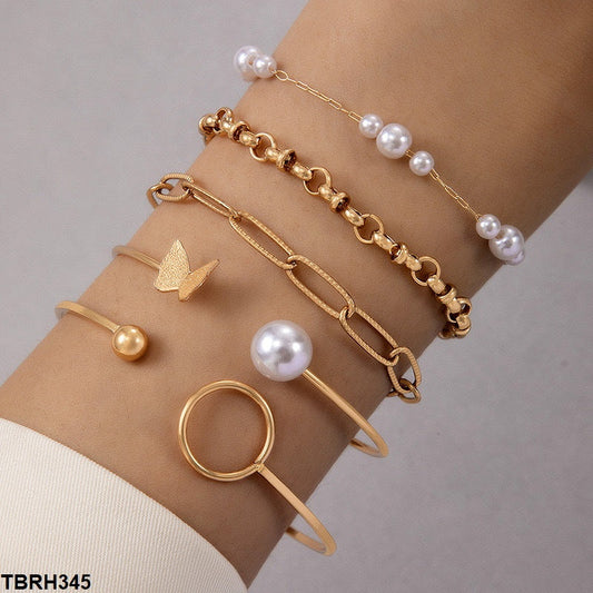 TBRH345 YYE Butterfly/Oval/Pearl Bracelet Set