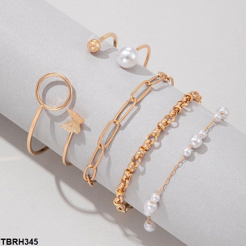 TBRH345 YYE Butterfly/Oval/Pearl Bracelet Set