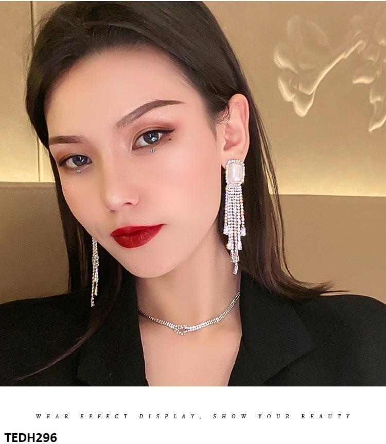 TEDH296 YBJ Pearl Tassel Drop Earrings Pair