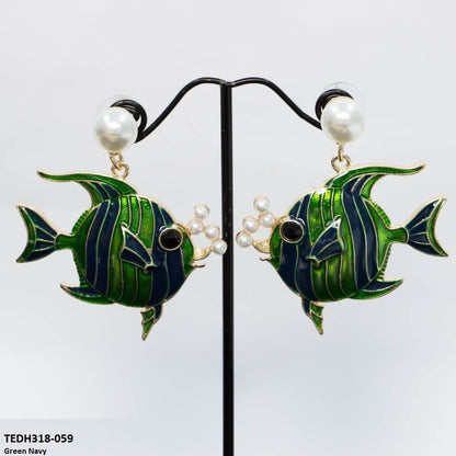 TEDH318 KSU Painted Fish Drop Earrings Pair